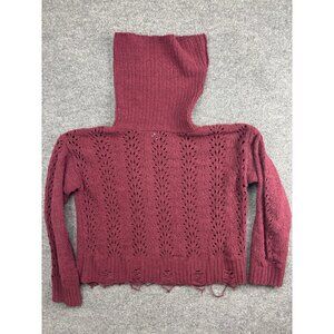 BKE Sweater Womens Small Red Open Knit Turtleneck Distressed Hem Pullover